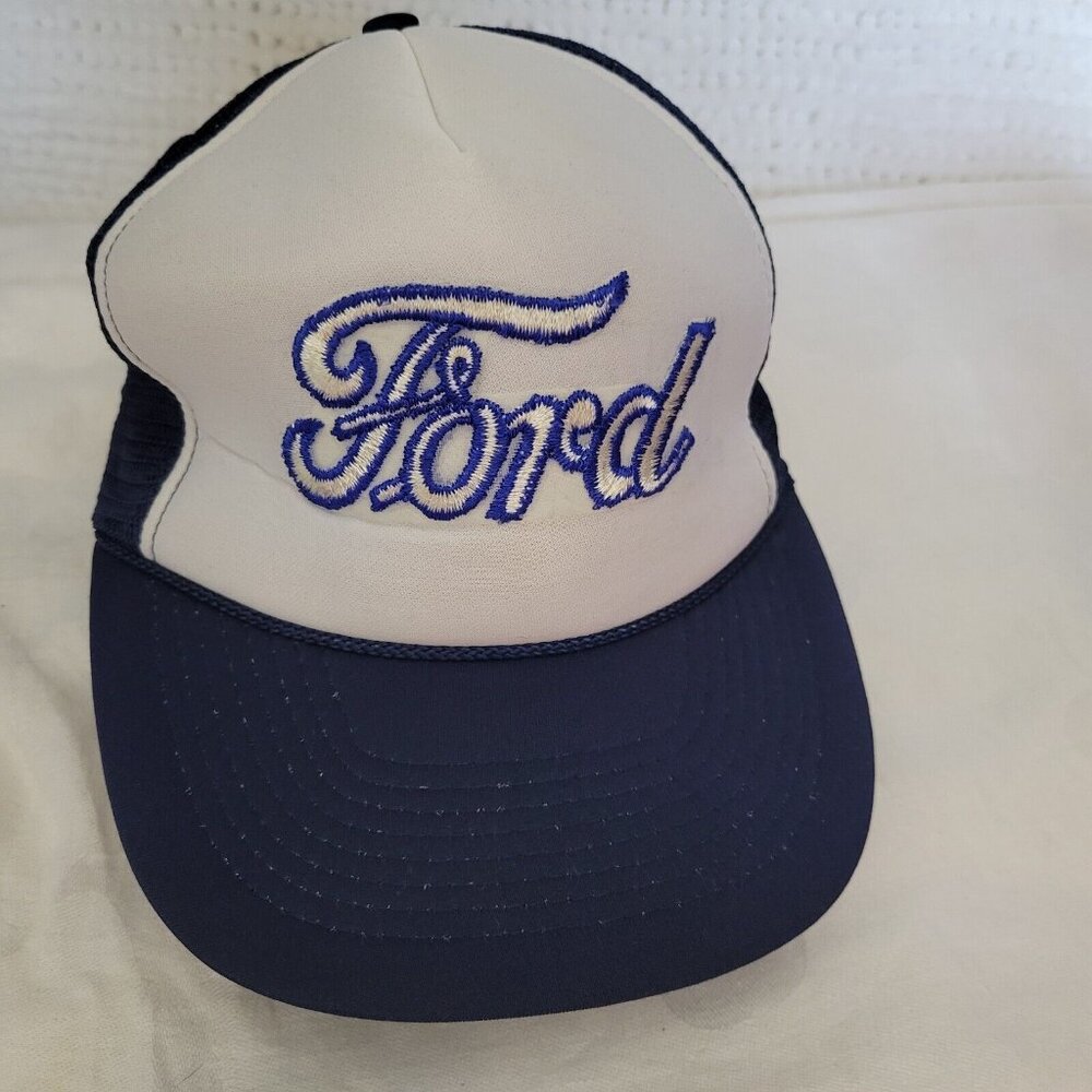 Ford Motor Company Baseball Cap Trucker Hat Embroidered mesh Snap vtg foam